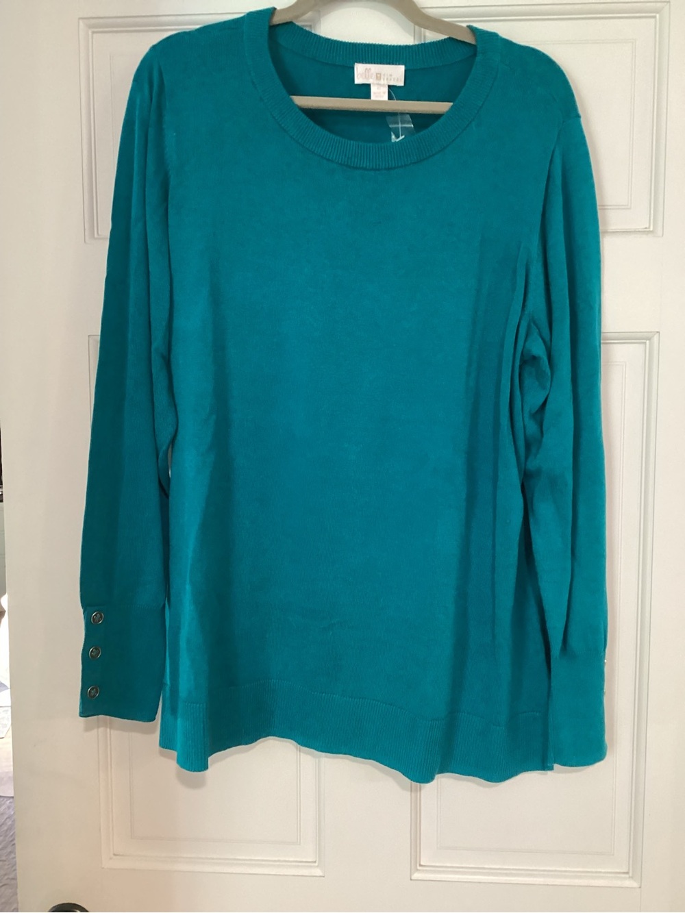 Belle by Kim Gravel Teal Crewneck Button-Cuff Sweater